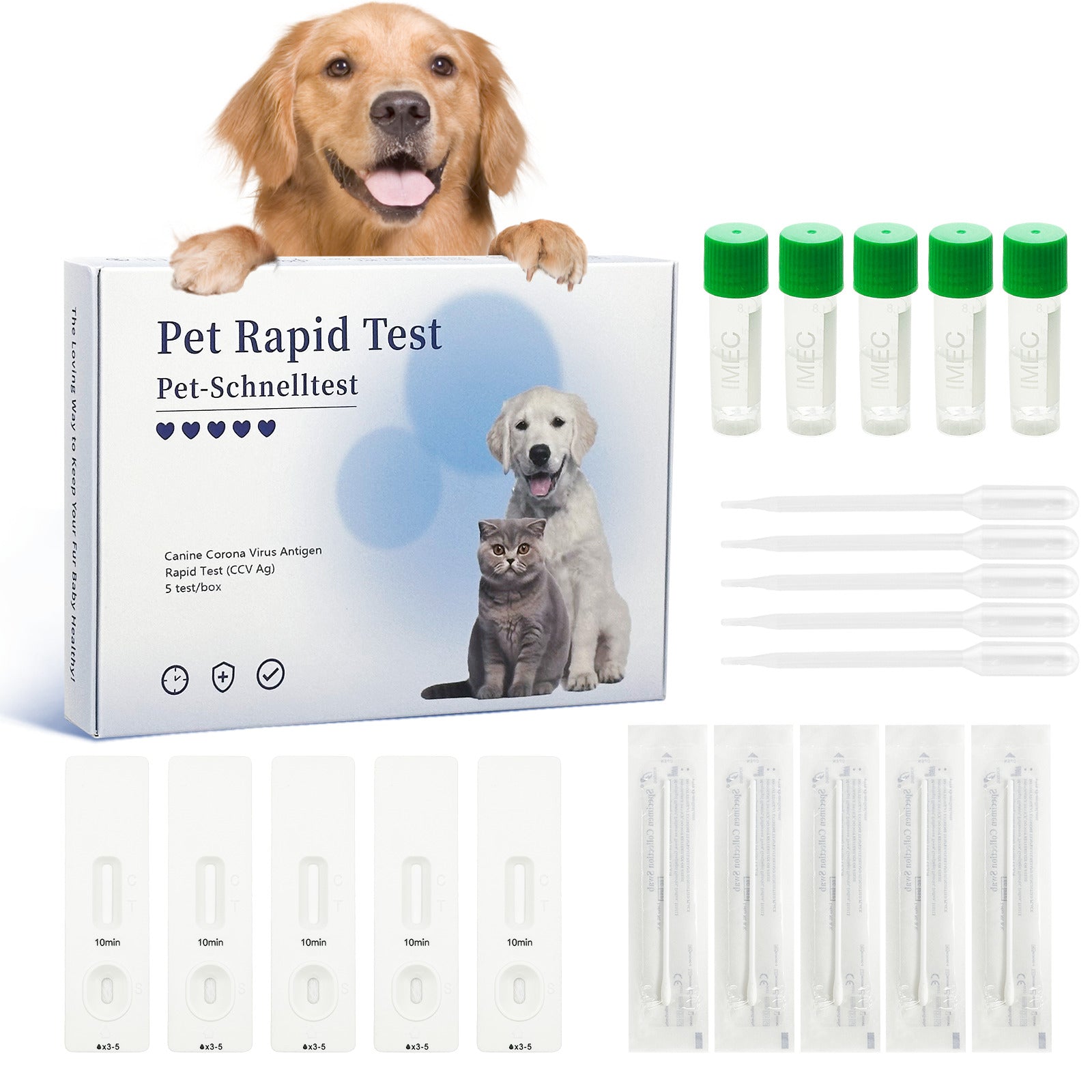PawsXfun Canine Coronavirus Rapid Test Kit : 5-Piece Dog CCV Home Dete