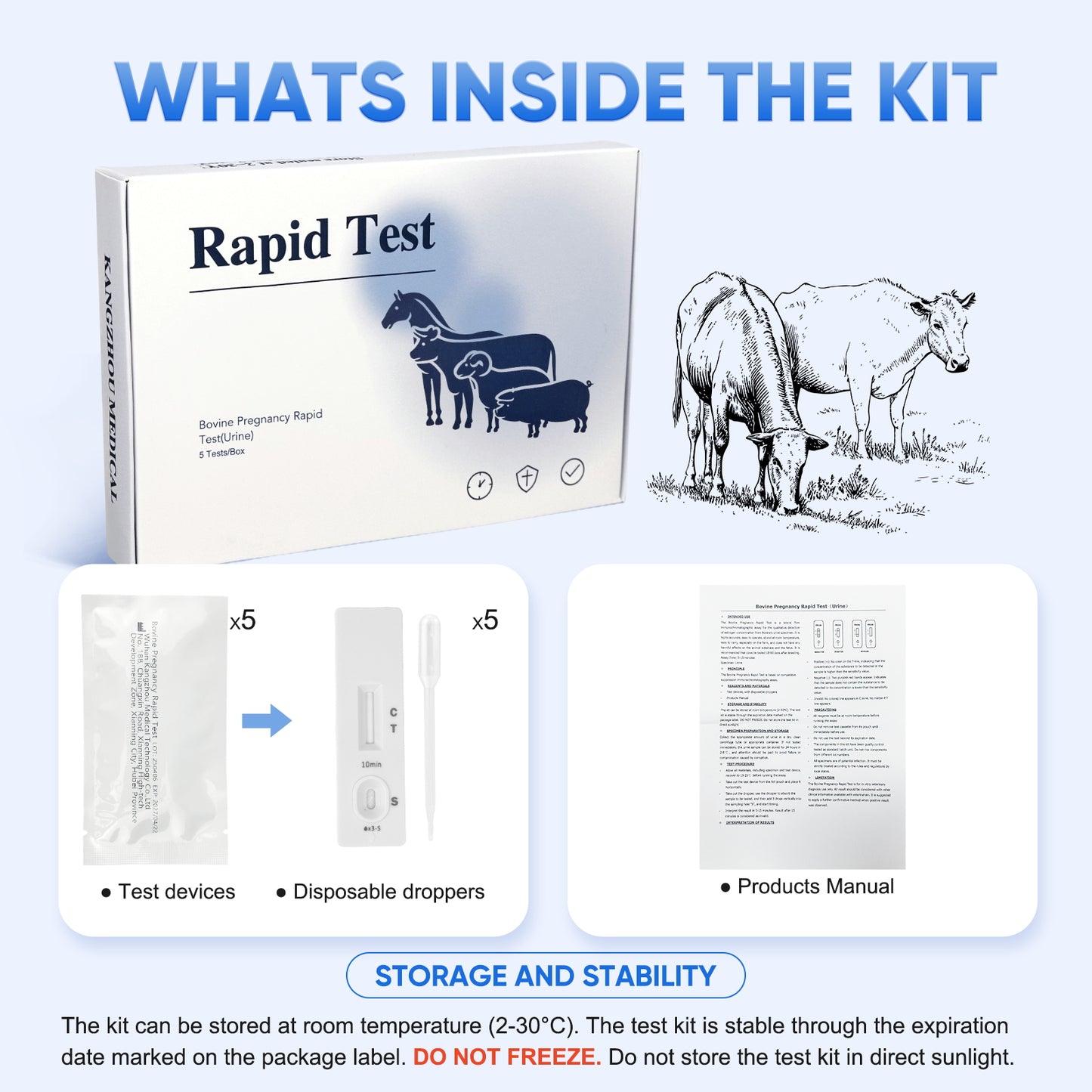 Bovine Pregnancy Test Kit,5-Pack Urine Tests, Rapid Results in 10 mins for Dairy & Beef Cows, Accurate Early Detection 18-90 Days Post-Breeding