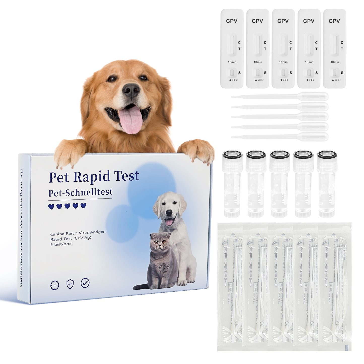 PawsXfun Canine Pravo Virus Test Kit: 5-Piece Dog CPV Home Detection In Feces/Vomit 5 Minute - Accurate & Non-Invasive For All Breeds & Ages