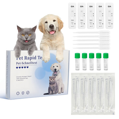 PawsXfun Giardia Test Kit: 5-Piece Home Detection For Dogs & Cats - Fast 5 Min Results From Feces/Vomit, Accurate For All Breeds & Ages