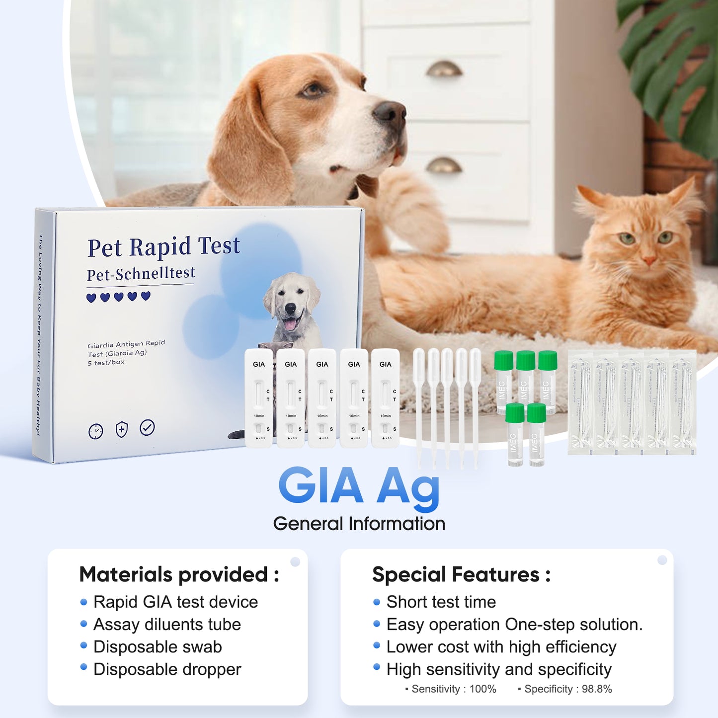 PawsXfun Giardia Test Kit: 5-Piece Home Detection For Dogs & Cats - Fast 5 Min Results From Feces/Vomit, Accurate For All Breeds & Ages