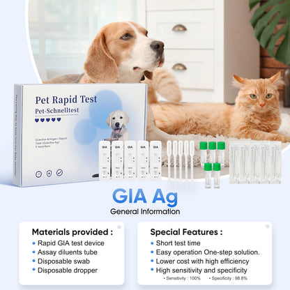 PawsXfun Giardia Test Kit: 5-Piece Home Detection For Dogs & Cats - Fast 5 Min Results From Feces/Vomit, Accurate For All Breeds & Ages