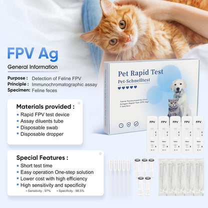 PawsXfun Feline Panleukopenia Virus Test Kit: Quick 5 Min Cat FPV Home Detection In Feces. Non-Invasive, Accurate For All Breeds & Ages
