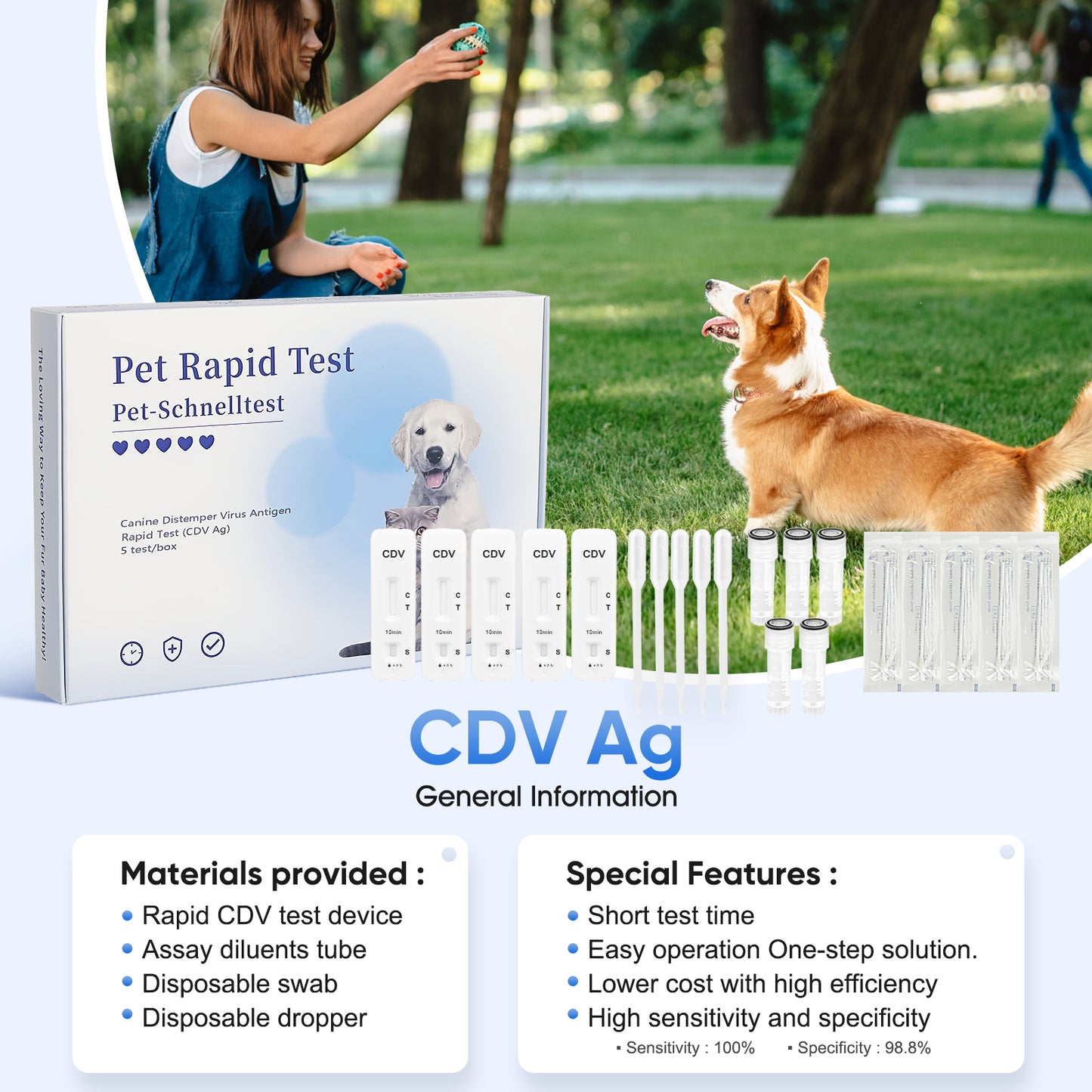 PawsXfun Canine Distemper Test Kit: 5-Piece Home Detection From Eyes/Nasal - Fast 5-10 Min Results For All Breeds & Ages