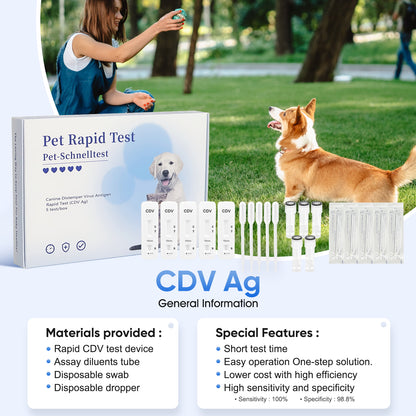 PawsXfun Canine Distemper Test Kit: 5-Piece Home Detection From Eyes/Nasal - Fast 5-10 Min Results For All Breeds & Ages
