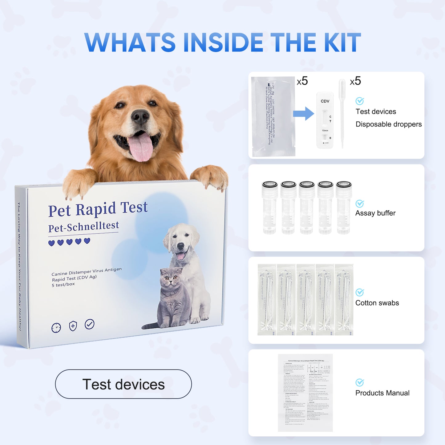 PawsXfun Canine Distemper Test Kit: 5-Piece Home Detection From Eyes/Nasal - Fast 5-10 Min Results For All Breeds & Ages