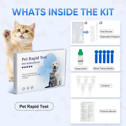 Rapid FIV Ab Test Kit for Cats – 5-10 Min Home Detection of Feline Immunodeficiency Virus Antibody, Easy Blood Sample (Serum/Plasma), Reliable Lateral Flow Assay, for All Breeds & Ages, In-Vitro Veterinary Use