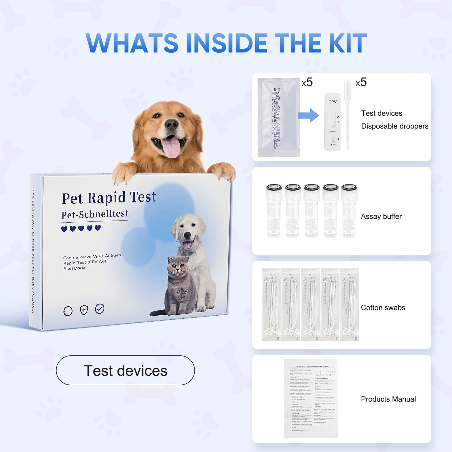 PawsXfun Canine Pravo Virus Test Kit: 5-Piece Dog CPV Home Detection In Feces/Vomit 5 Minute - Accurate & Non-Invasive For All Breeds & Ages