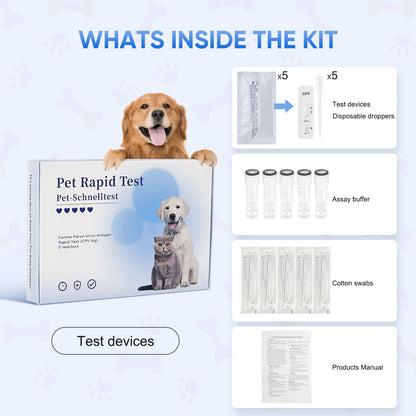 PawsXfun Canine Pravo Virus Test Kit: 5-Piece Dog CPV Home Detection In Feces/Vomit 5 Minute - Accurate & Non-Invasive For All Breeds & Ages