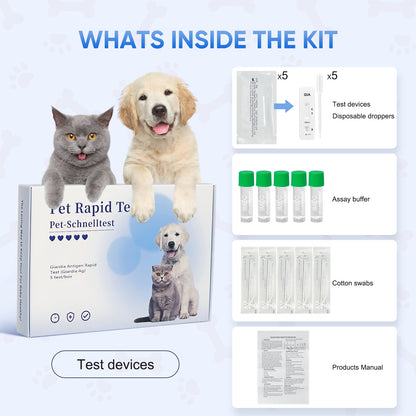 PawsXfun Giardia Test Kit: 5-Piece Home Detection For Dogs & Cats - Fast 5 Min Results From Feces/Vomit, Accurate For All Breeds & Ages