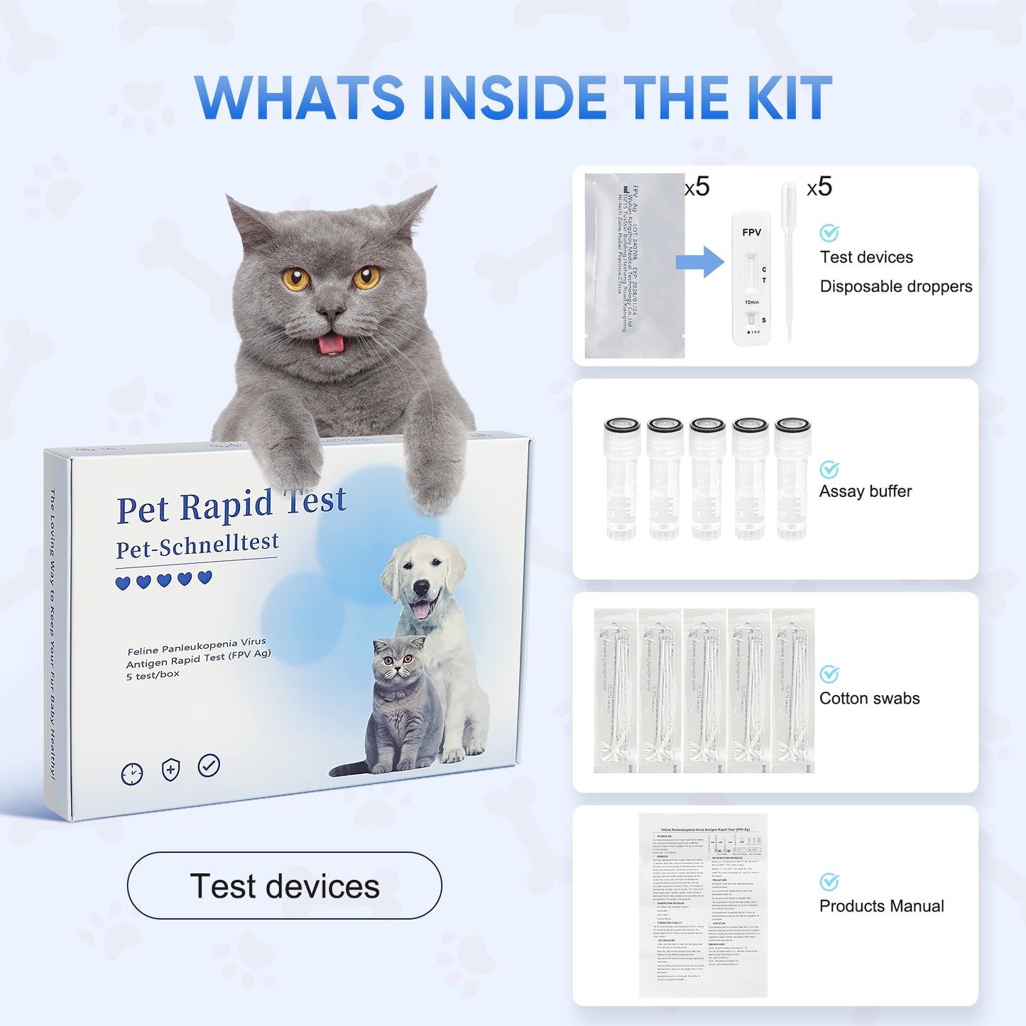 PawsXfun Feline Panleukopenia Virus Test Kit: Quick 5 Min Cat FPV Home Detection In Feces. Non-Invasive, Accurate For All Breeds & Ages
