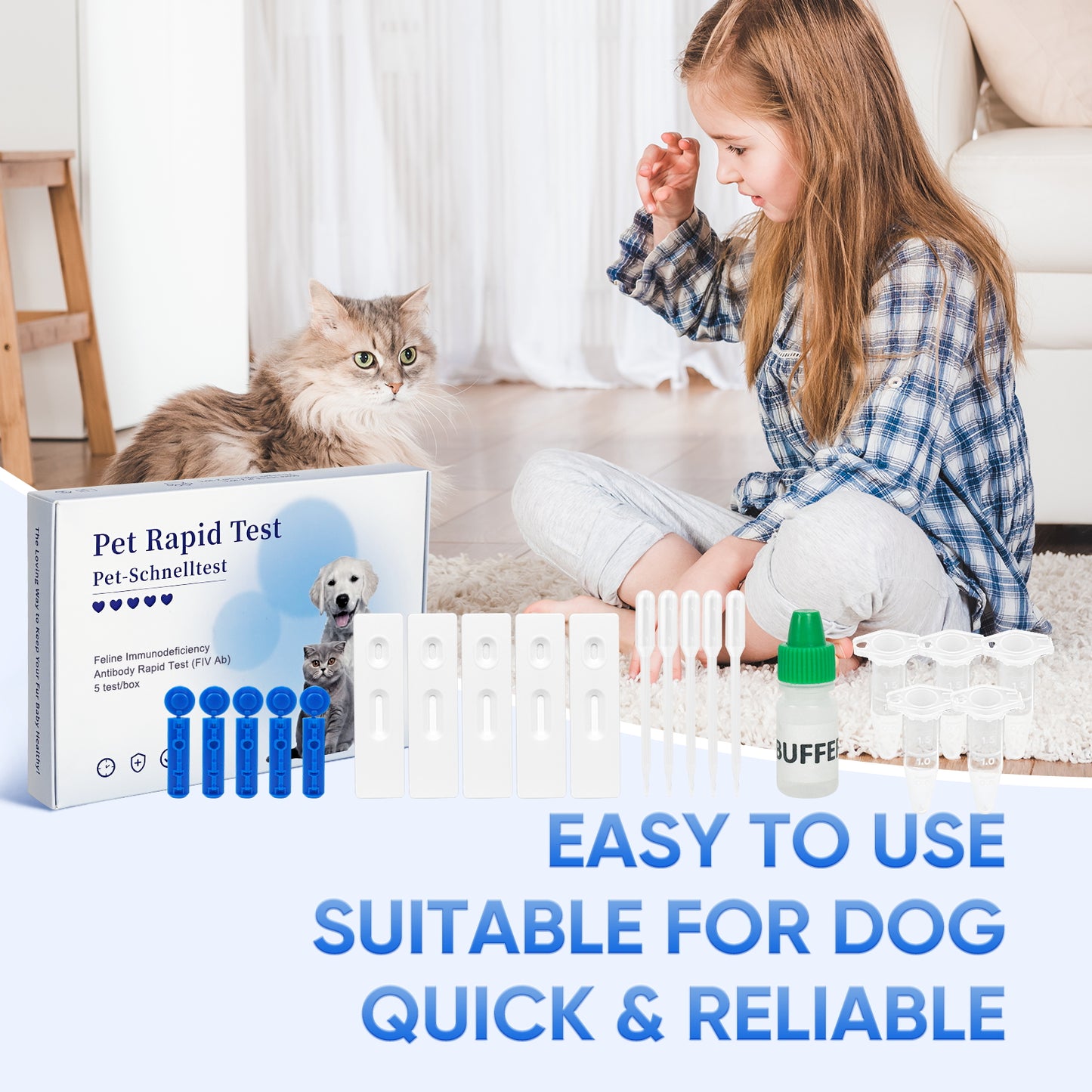 Rapid FIV Ab Test Kit for Cats – 5-10 Min Home Detection of Feline Immunodeficiency Virus Antibody, Easy Blood Sample (Serum/Plasma), Reliable Lateral Flow Assay, for All Breeds & Ages, In-Vitro Veterinary Use