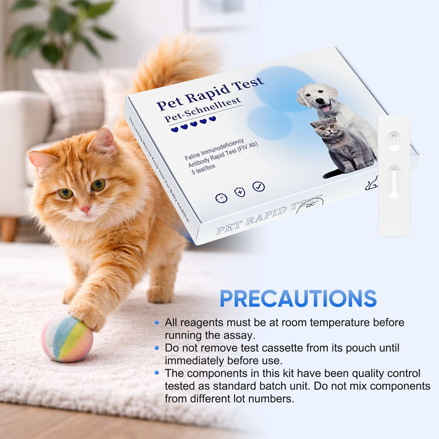 Rapid FIV Ab Test Kit for Cats – 5-10 Min Home Detection of Feline Immunodeficiency Virus Antibody, Easy Blood Sample (Serum/Plasma), Reliable Lateral Flow Assay, for All Breeds & Ages, In-Vitro Veterinary Use